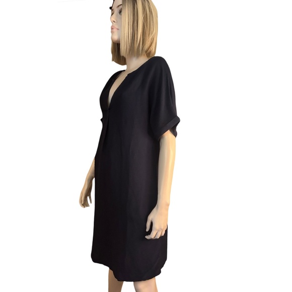 Paradis Linen & Rayon Dress Tunic Style Short sleeve Hip Pockets Versatile Navy - Picture 2 of 16